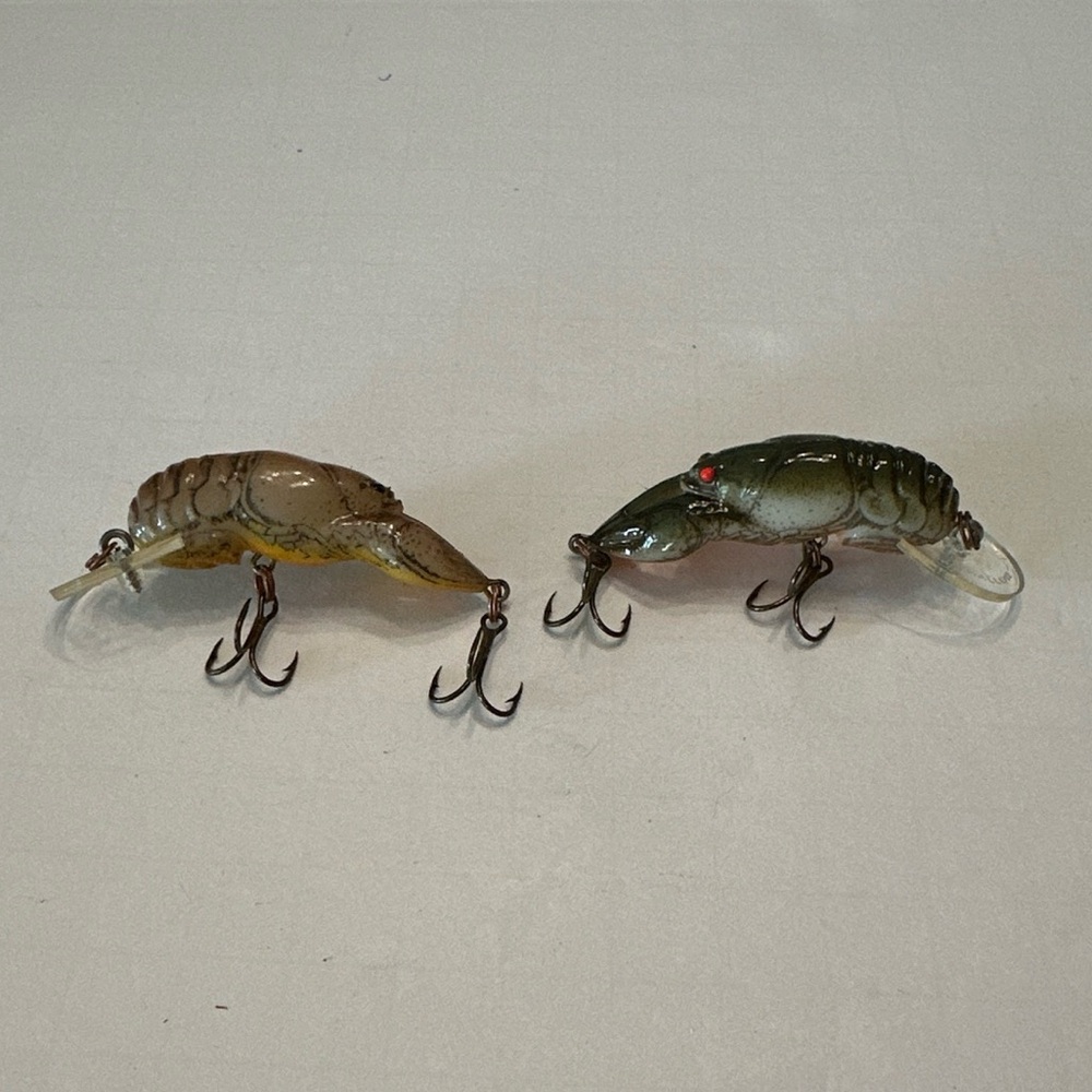 Vintage Rebel Shallow Floater Crawfish Fishing Lure Light Brown Green Lot of 2